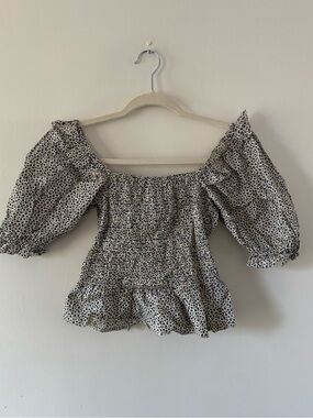 Topshop Cottagecore Blue Floral Smocked Puff Sleeve Babydoll Top US 2